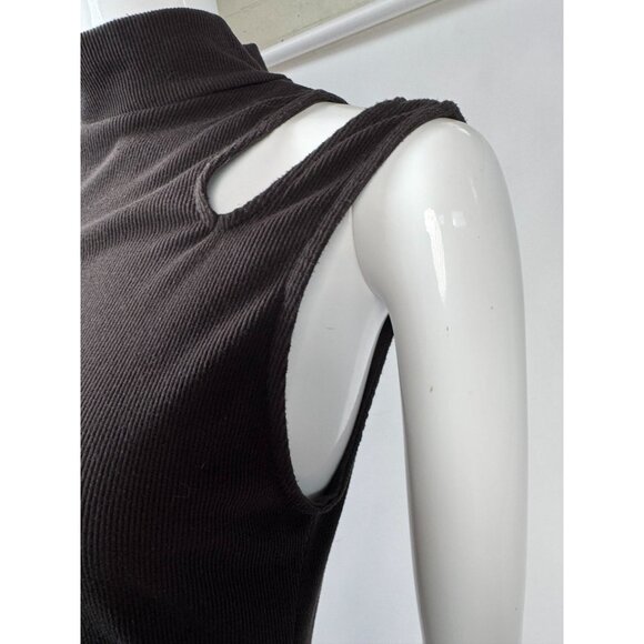 Free People Brown Ribbed LG Cold Shoulder Bodysuit With Mock Neck By Intimately - Picture 2 of 16